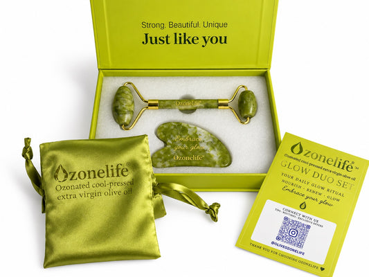 Ozonelife Jade Roller and Gua Sha set in gift box